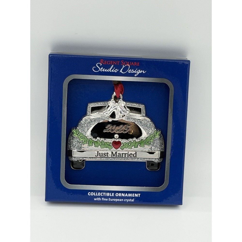 Regent "Just Married" 2025 Christmas Ornament Vintage Car W/ Heart Crystal